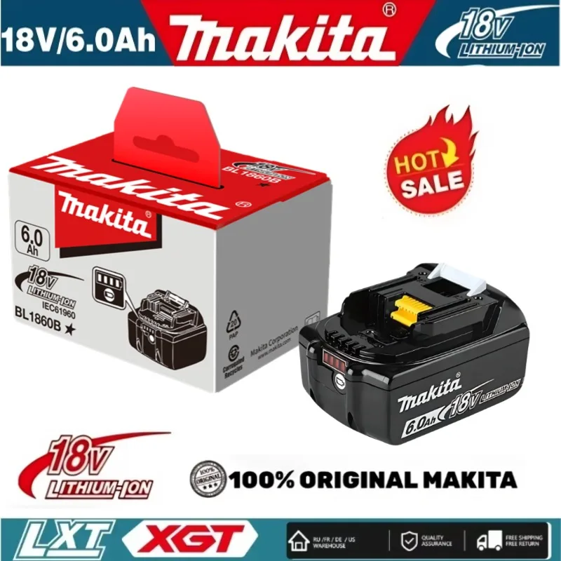 Makita 18V Battery 6Ah 18650 Lithium Ion Replacement BL1860B BL1860 BL1850 Rechargeable Power Tool Battery DDF486 DF488