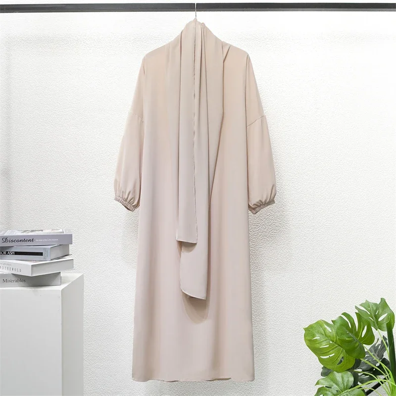 Muslim Abayas One-piece Prayer Dress Hooded Smocking Sleeve Islamic Clothing Women Jilbab Dubai Saudi Robe Turkish Modesty