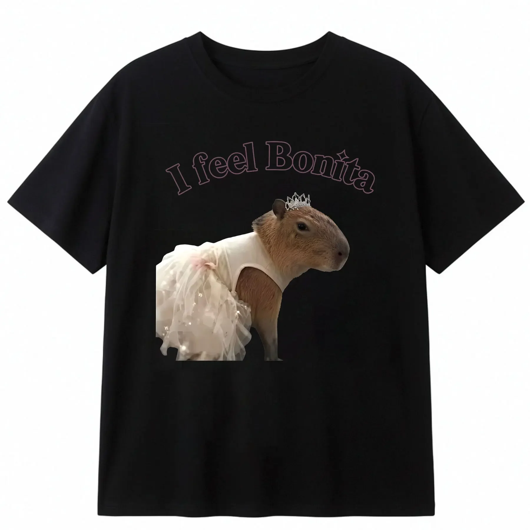 Press Capy - 'I Feel Bonita' - Sparkly and Cute - Capybara - Funny Women's T Shirt - Women's Tee, Unisex Crewneck T-Shirt for Men and Women
