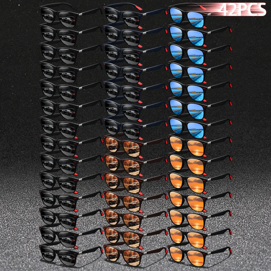 

42 PCS Fashion Vintage Square Sunglasses Men Women Fishing Driving Man Luxury Brand Designer Sun Glasses Retro Eyewear UV400