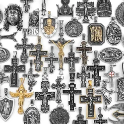 Stainless Steel Jesus Cross Charm Viking Necklace Men's Shield Dragon Slayer Amulet Pendant Saint Nicholas Juvenile Jewelry