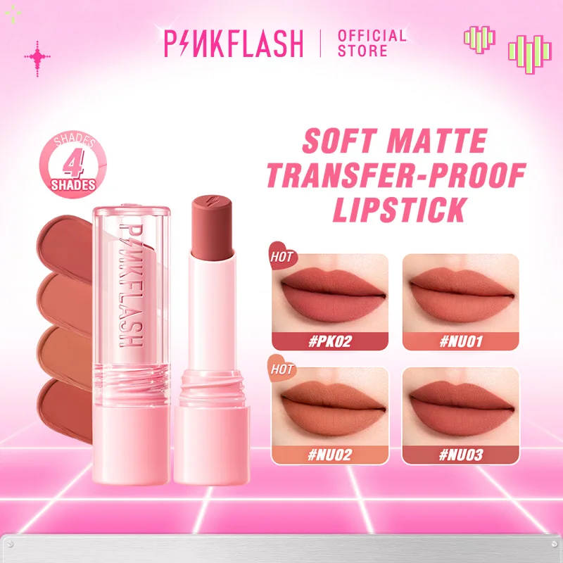 PINKFLASH Soft Matte Lipstick Waterproof Lightweight Lip Glosses Transferproof Lip Balm Moisturizing Lip Tints Makeup Cosmetics