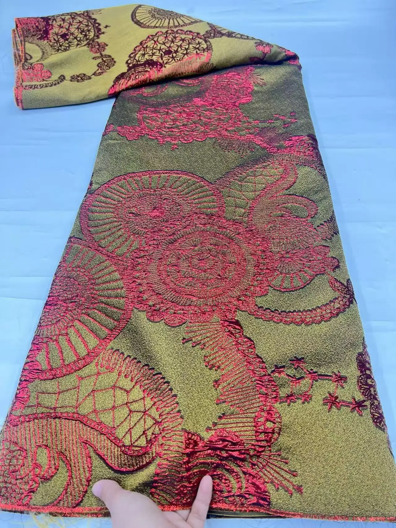 African Lace Fabrics 5 Yards Nigerian Gilding Jacquard Brocade Lace Gold High Quality Lace For Wedding Dress Party Clothes