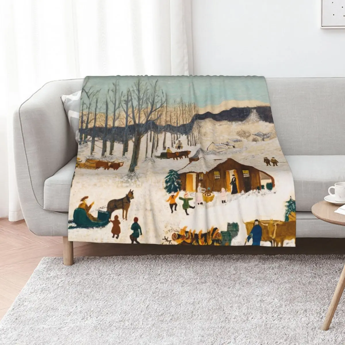 Anna Mary Robertson 'Grandma' Moses Sugaring Off American Folk Art Throw Blanket Furry funny gift Designers Moving Blankets