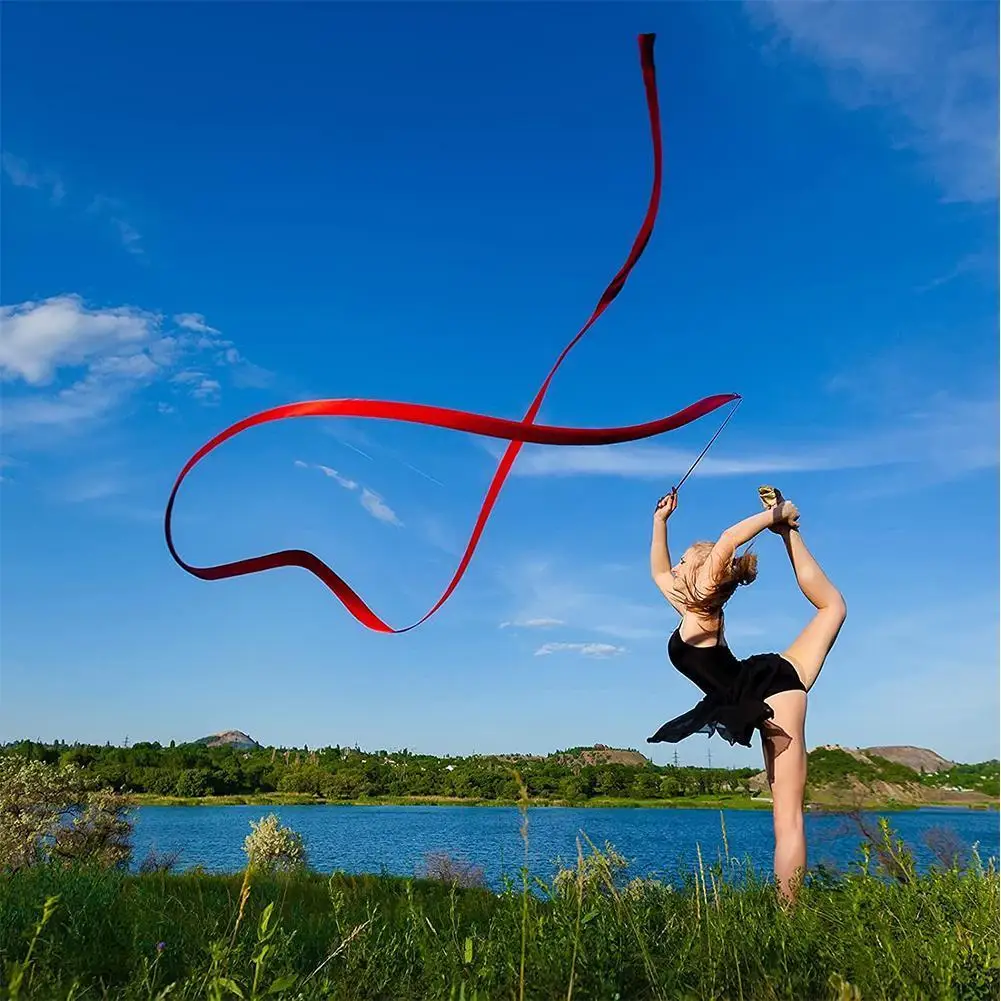 2M/4M Colorful Rythmic Gymnastics Ribbon Dance Ribbon Ballet Rhythmic Rod Gymnastic Training Art Twirling Stick Streamer Q8C9