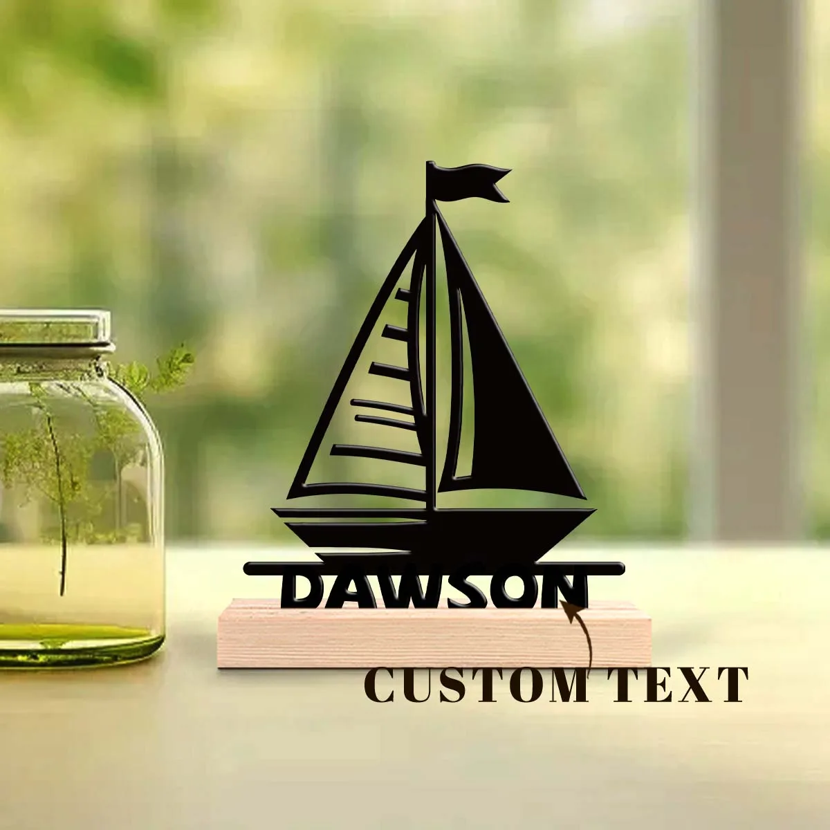 1pc Customized Minimalist Metal Ornaments Customizable Content Equipped with Wooden Base Home or Office Decorations