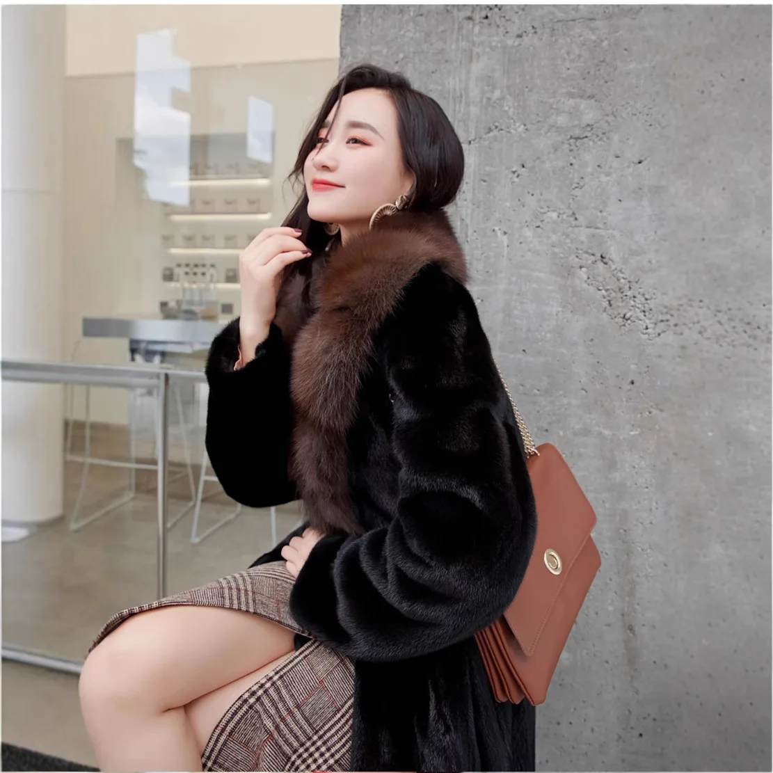 2023 new mink collar mink fur coat for autumn and winter warmth, faux fur coat, faux fur mink fur coat, Haining