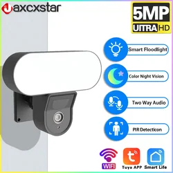 5MP Tuya WiFi proiettore fotocamera 10W lampada da parete da giardino telecamera di sicurezza rilevamento PIR esterno sensore intelligente allarme luce Audio IP Cam