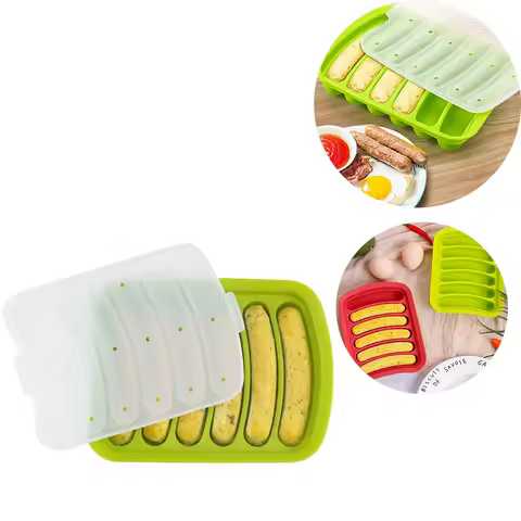 Green 6-Grid Silicone Sausage Maker Mould for DIY Ham Hot Dog Cake Baking Non-Stick Dishwasher Safe Kitchen Tools Accessories