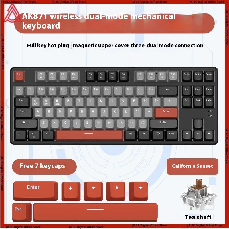 

Ajazz Ak871 Беспроводная Bluetooth-клавиатура Игровая механическая клавиатура 87 клавиш 2,4 г Горячая замена Голубая красная ось Офисная поддержка Diy Waterp