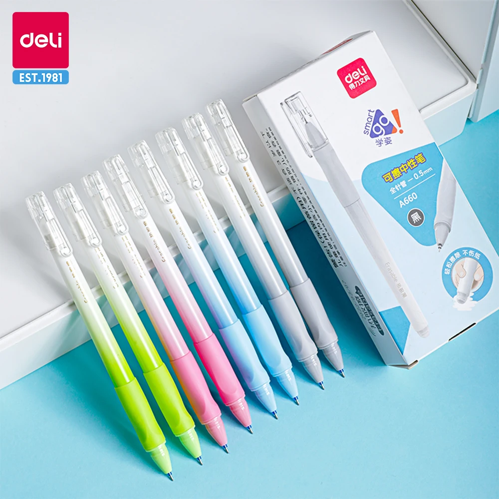 

Deli 12 Pcs Erasable Gel Pens 0.5mm School Erasable Pens Stationery Back To School SuppliesErasable Posture Correction Pen