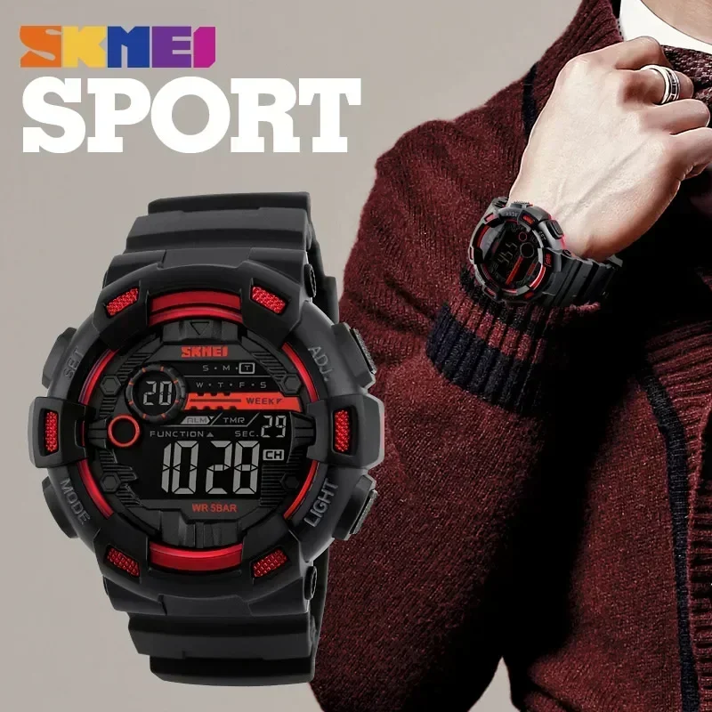 5PCS/Set SKMEI 1243 Men Multifunction 5Bar Waterproof PU Strap LED Display Watches Chrono Digital Watch reloj hombre Sport Watch