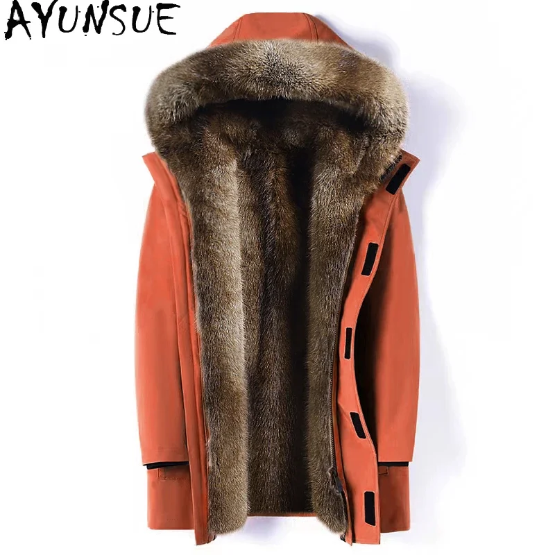 AYUNSUE Natural Mink Fur Coats Real Fur Coat Men Winter Jacket Removable Lining Warm Outerwear 2024 Parka Long Parkas Hombre