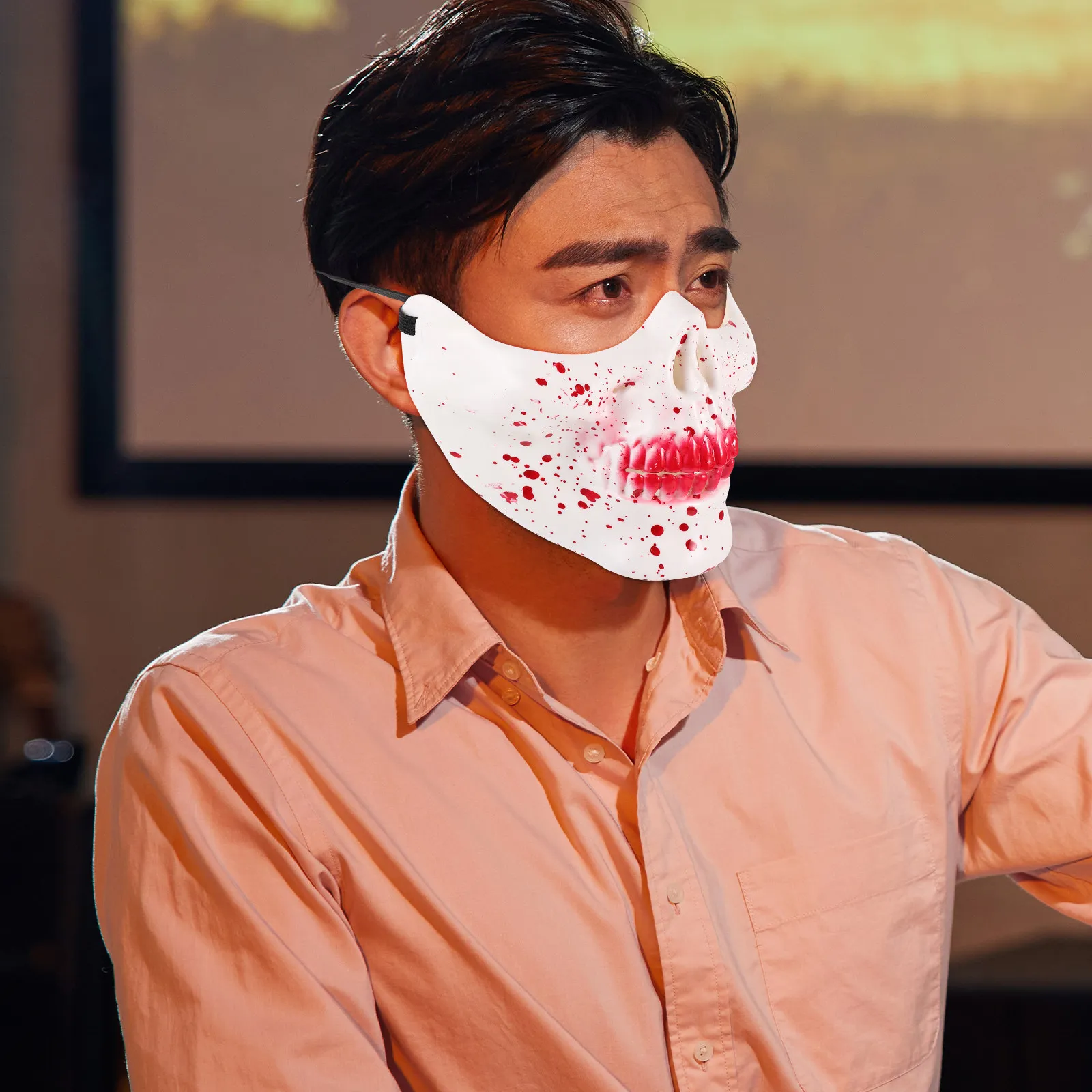 หน้ากากหัวกะโหลกฮาโลวีน ครึ่งหน้า ดีไซน์น่ากลัว สำหรับผู้ใหญ่ ชุดแฟนซีสยองขวัญ ปาร์ตี้คอสเพลย์ แต่งกายผี