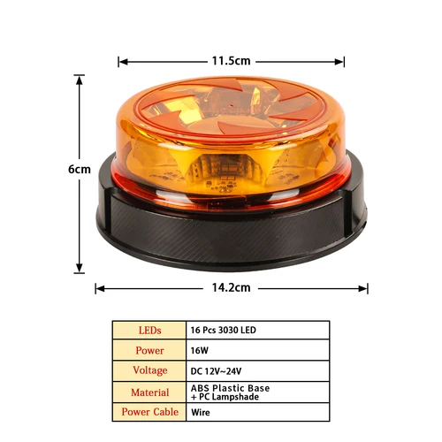 Imagen 2 del producto Luces de tráfico de emergencia de 12v-24v para vehículos, luces de advertencia estroboscópicas LED ámbar con montaje para coches, camiones, tractores, arado de nieve