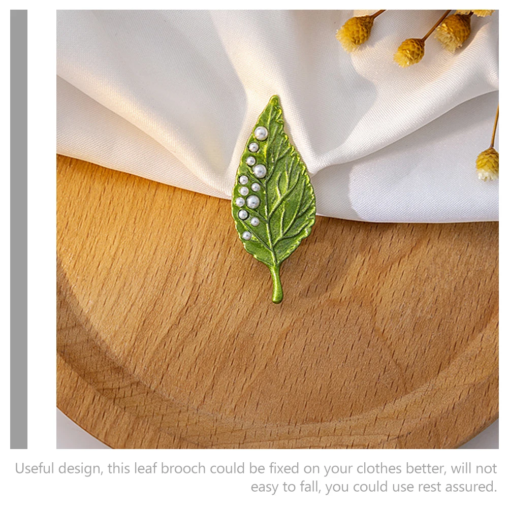 

5 Pcs Green Alloy Leaf Brooches Pearl Decor Pins for Women Clothes Hats Dresses Suit Accessories Christmas Gifts