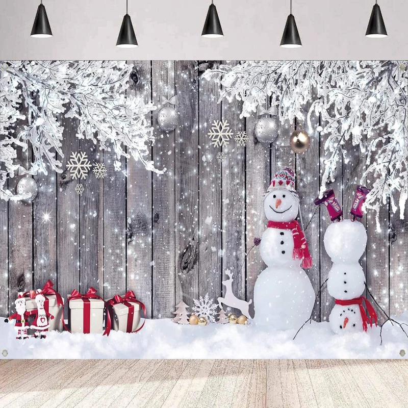 Wood Winter Snowman Photography Backdrop For Merry Christmas New Year Party Background Wall Banner Poster Decor Props