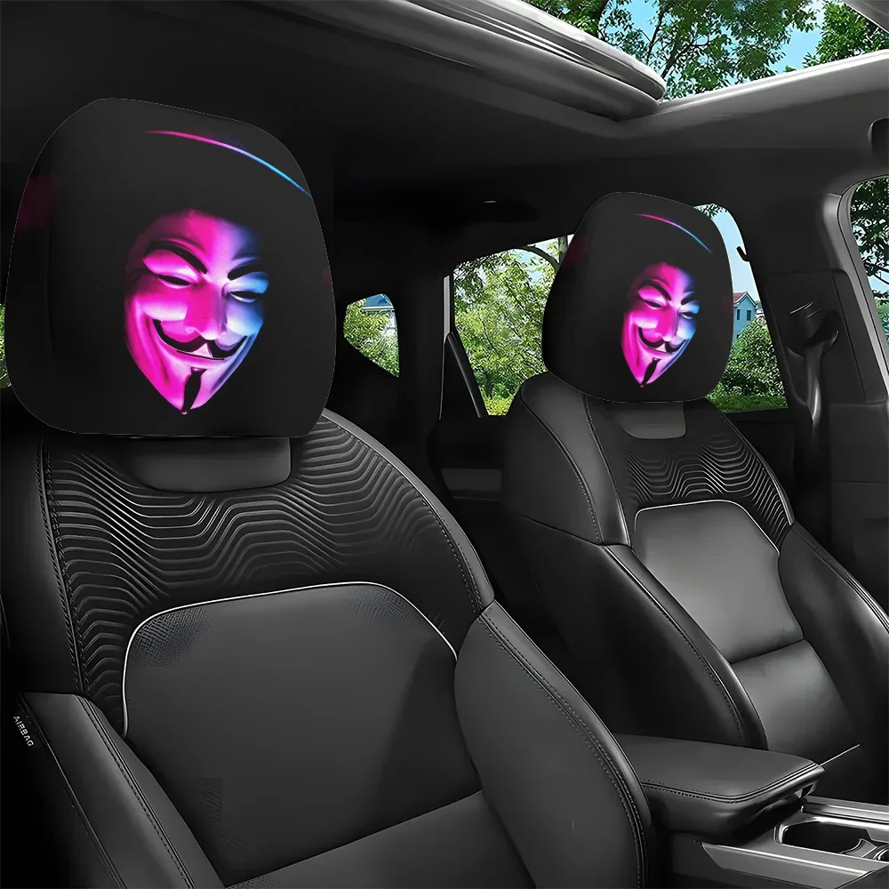2pcs Headrest Covers Ghost 2pcs Headrest Covers Funny 2pcs, V for Vendetta Mask Printed Car Headrest Covers, Universal Stylish
