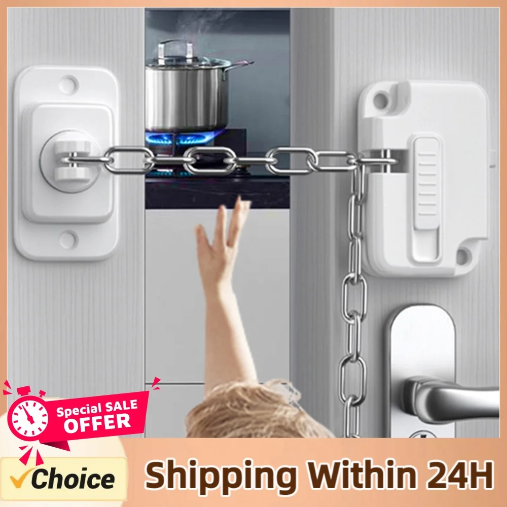 Window Locks Self Adhesive Window Frame Safety Chain Lock No Drilling Adjustable for UPVC Wooden Sliding Window