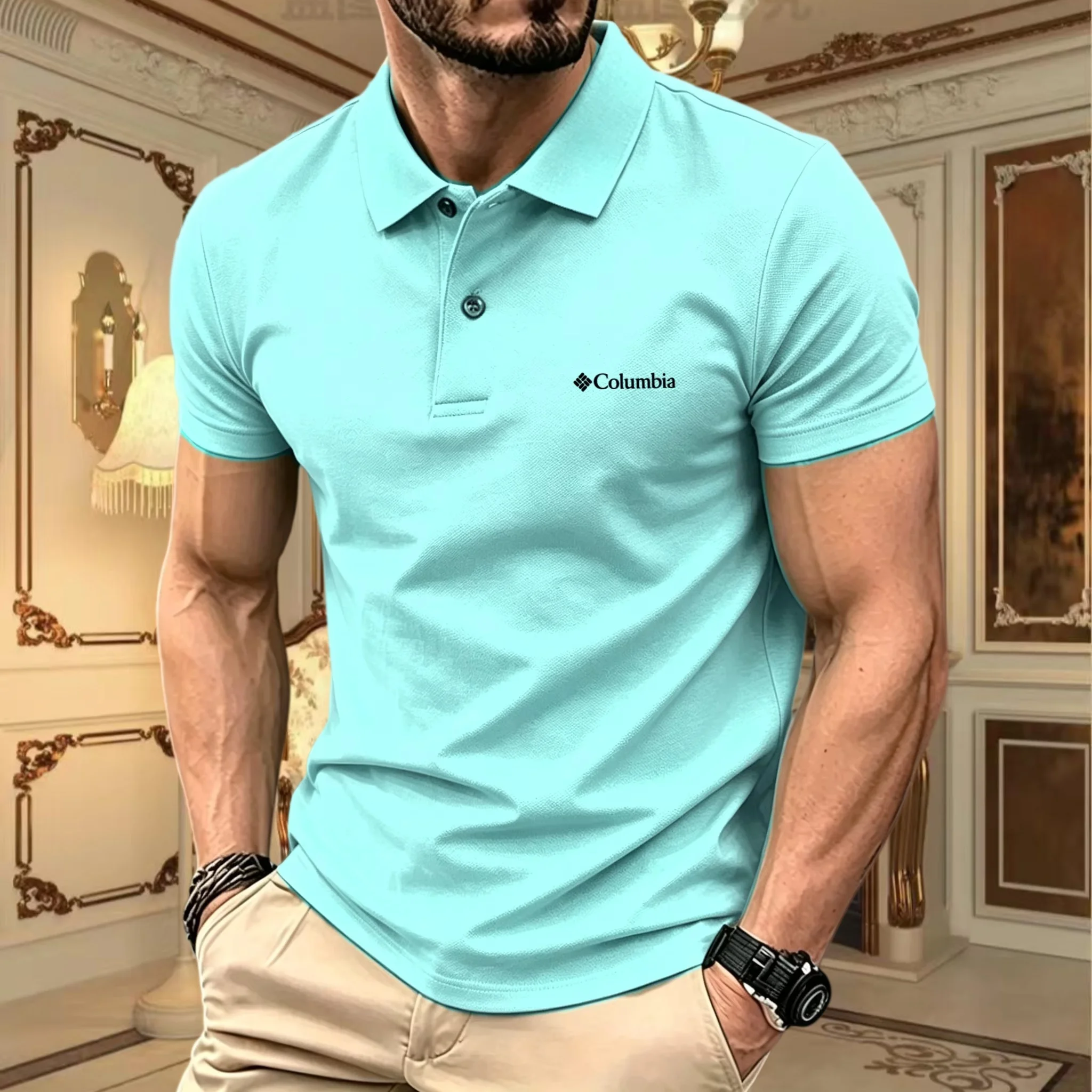 

Summer fashion luxury 2026high-end brand 100% pure cotton men's short sleeve polo shirt logo embroidered golf casual top T-shirt