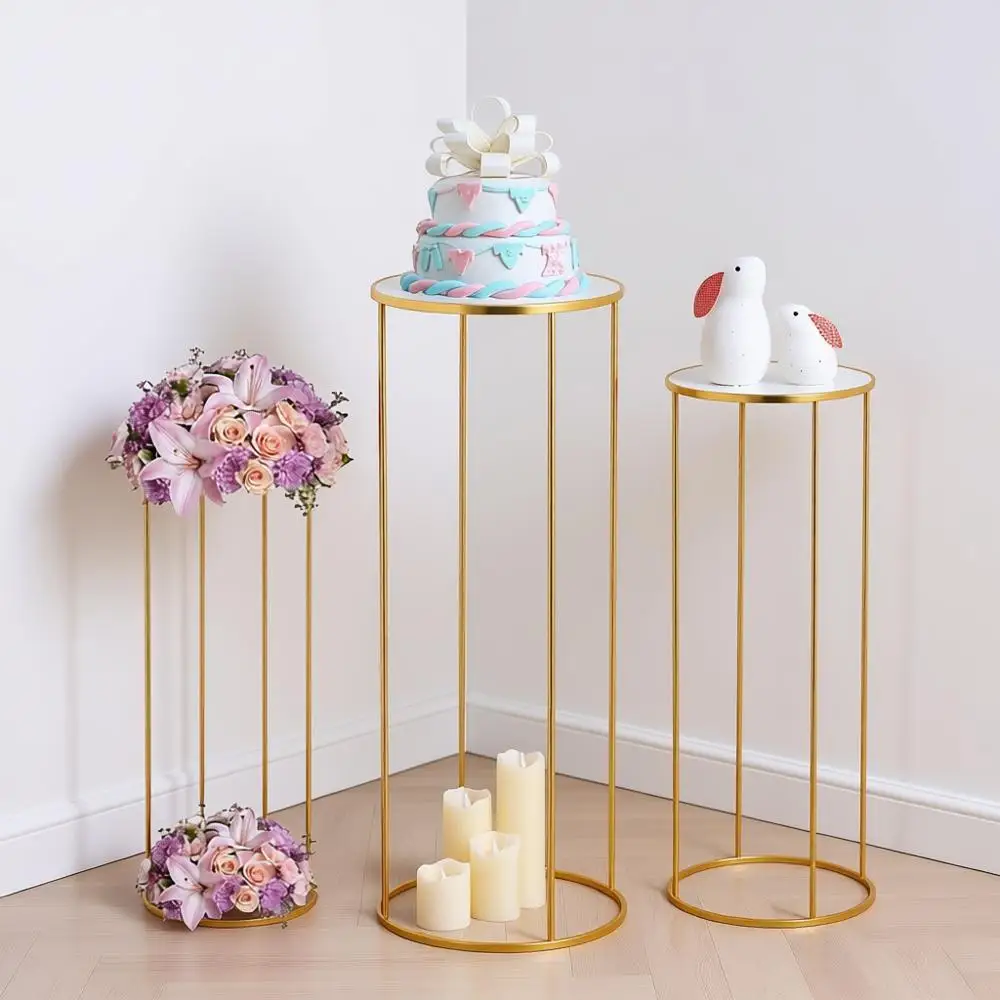 

Золотые металлические подставки для растений, цилиндрические подиумы, для вечеринок и выставок, круглые цилиндрические колонны для свадеб и мероприятий