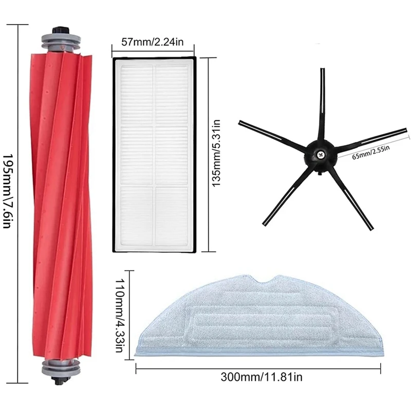 Accessories Kit For Xiaomi Roborock S7,S7 Maxv Plus,S7 Maxv Ultra,S7 Maxv Robot Vacuum Main Side Brushes Filters Mops