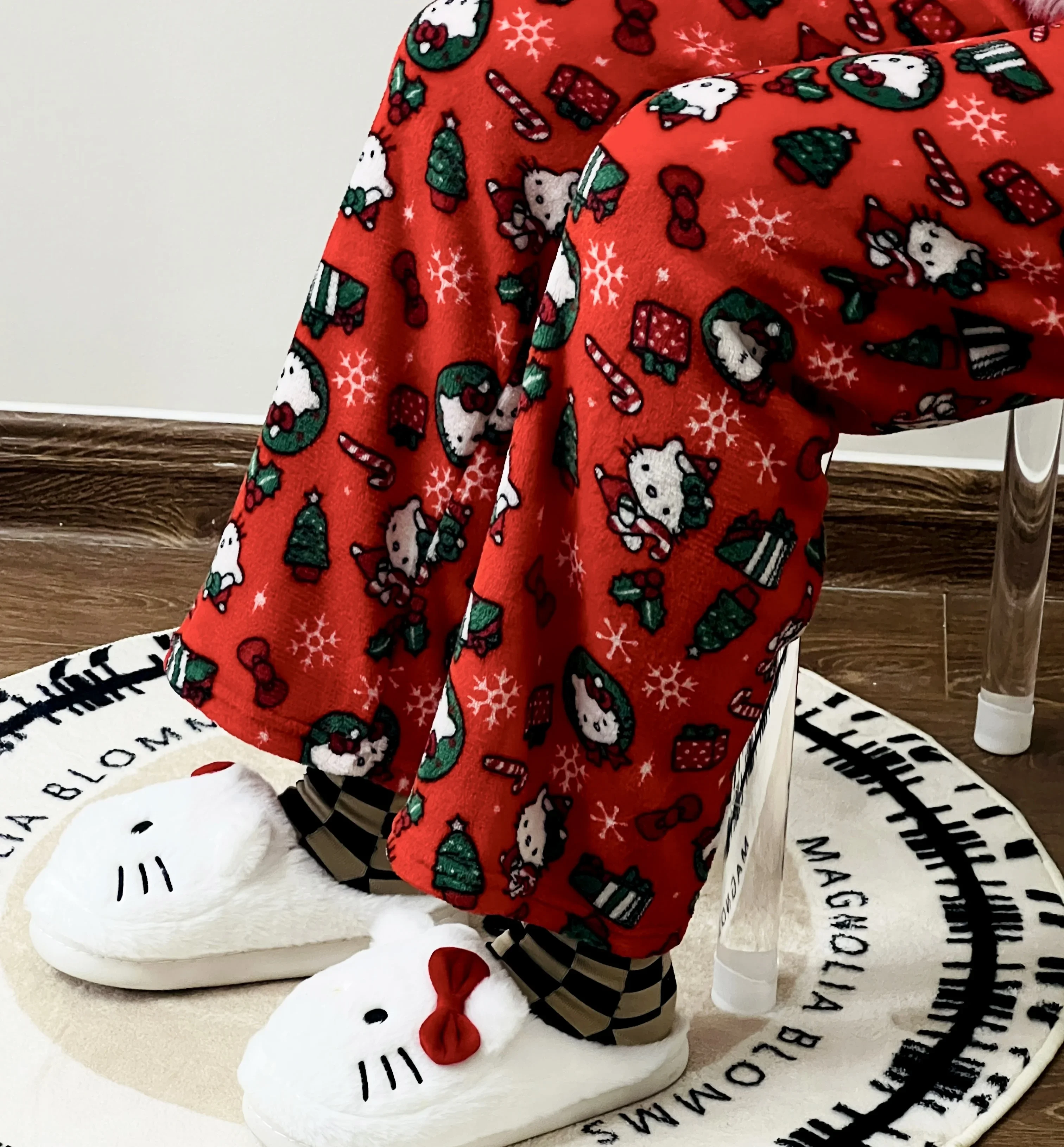 Sanrio Hello Kitty Pajama Pants Cartoon Home Casual Pants Autumn/Winter Warm Anime Cute Plus Fleece Kuromi Flannel Pants Gifts