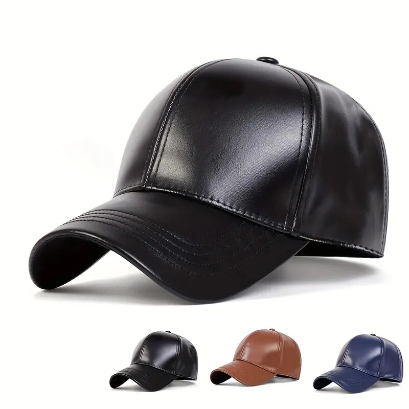 PU Leather Solid Color Baseball Caps Spring and Autumn Outdoor Adjustable Casual Hats Sunscreen Hat