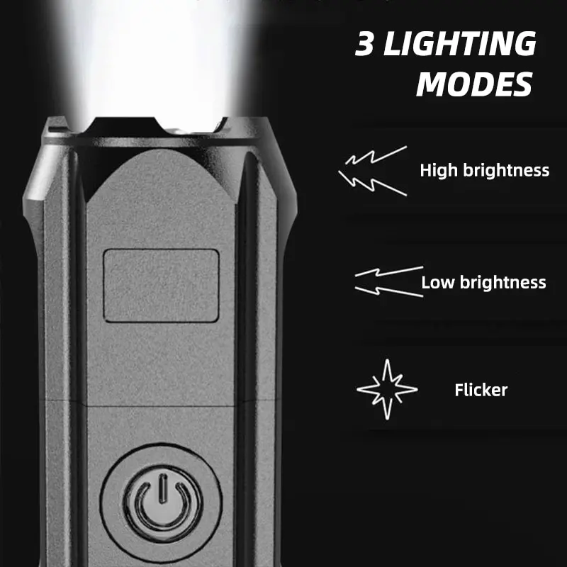 High Power LED Flashlight USB Rechargeable Torch Portable Zoomable Camping Light 3 Lighting Modes Use High Strength ABS Material