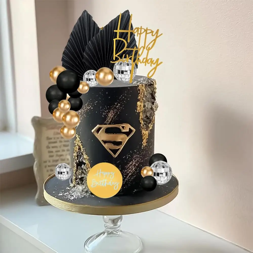27pcs Gold Black Cake Balls Birthday Cake Toppers Disco Cake Ball for Baby Shower Wedding Baptism Birthday Party Cake Decor