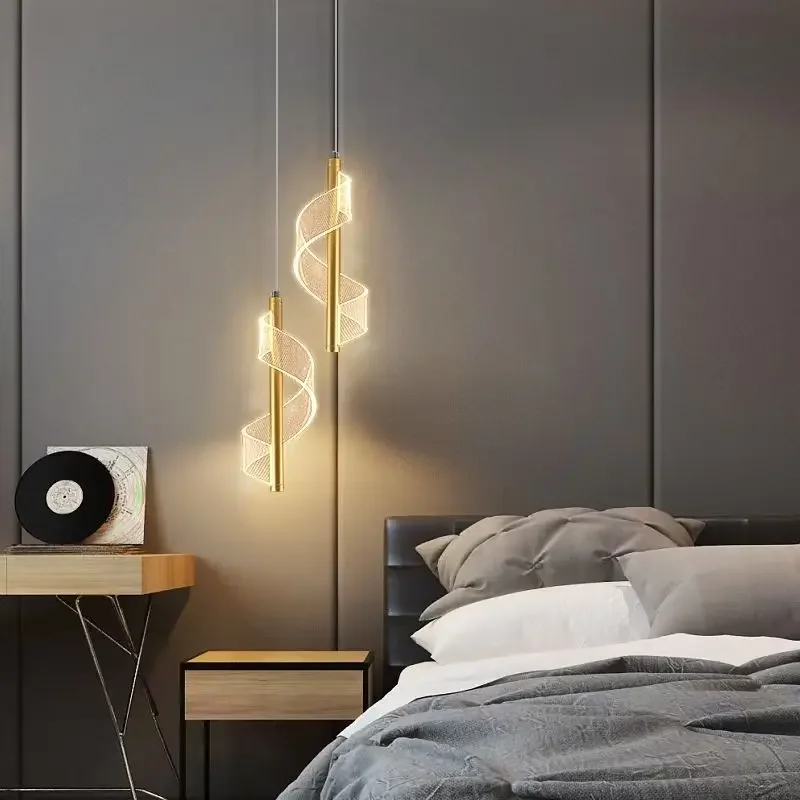 

Bedroom Bedside single head Pendant lamp Acrylic Spiral modern simple Nordic Drop lamps living room background wall Hanging lamp