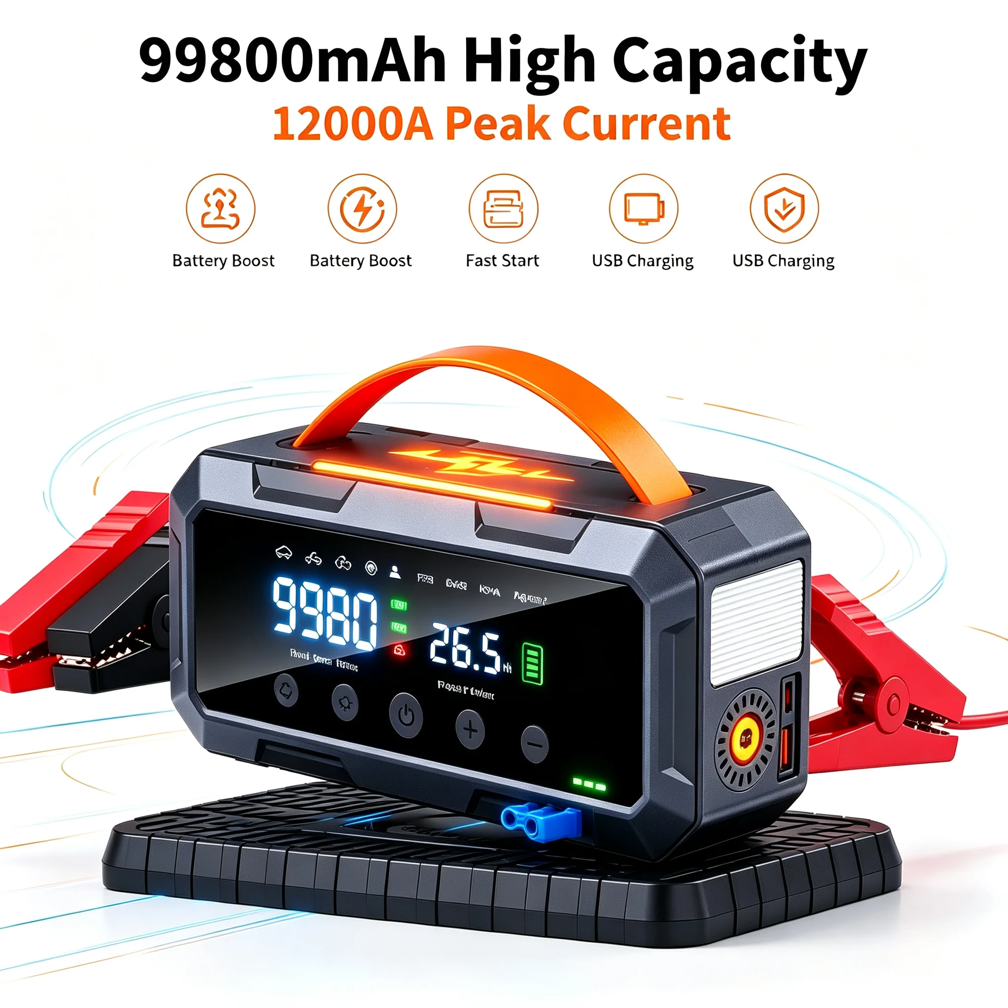 12000A Car Battery Starter  Dual 25mm Cylinder Compressor 200psi Air Pump12v Battery Booster Portable Power Bank Auto Booster