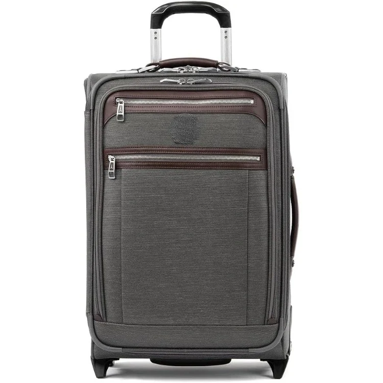 HOME.Platinum Elite Softside Expandable Carry on Luggage, 2 Wheel Upright Suitcase, USB Port, Men and Women, Vintage Grey