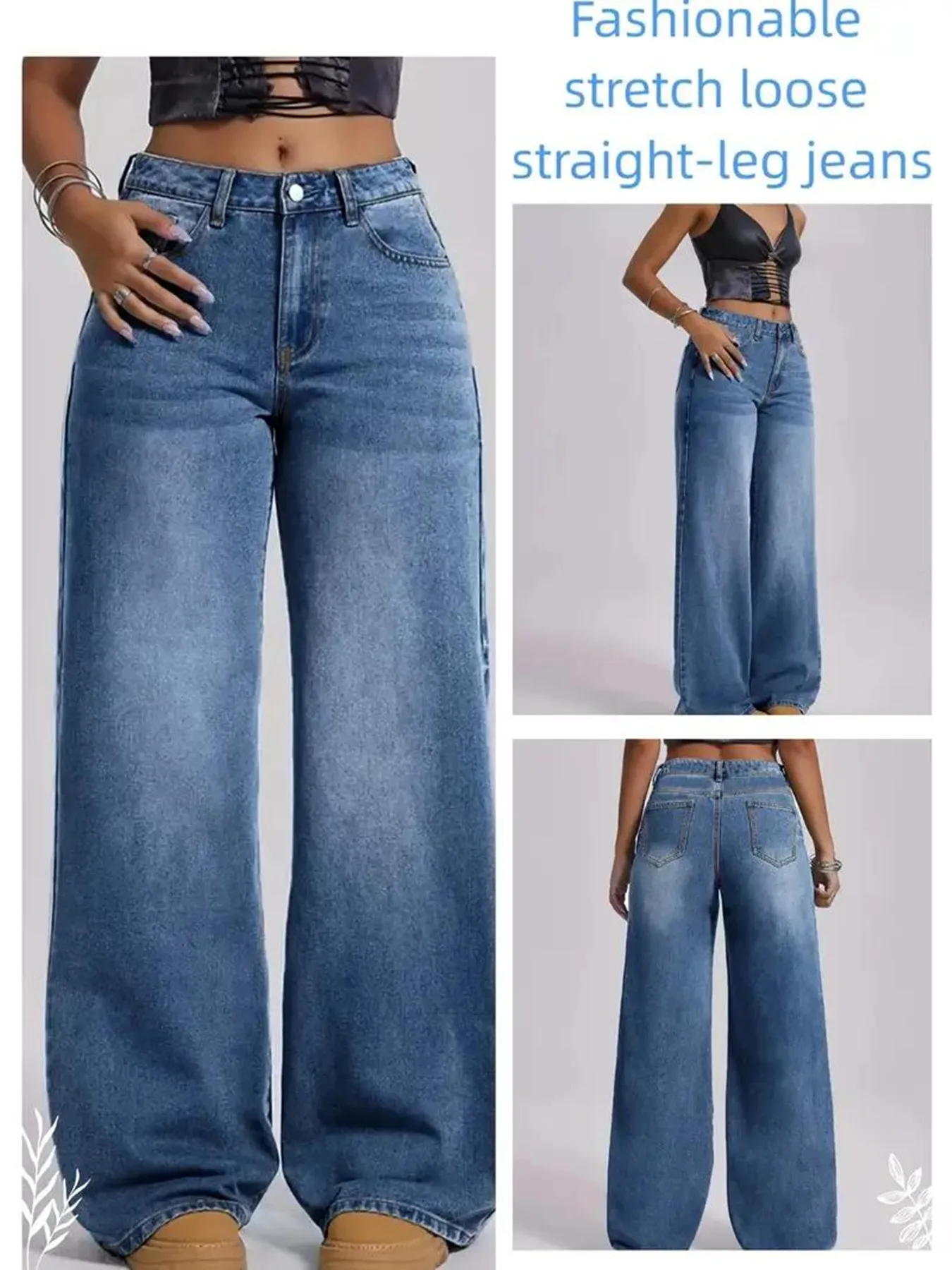

Womens Jeans Vintage Loose Wide Leg Pants Retro Casual High Waist Denim Trousers For Women New Fashion