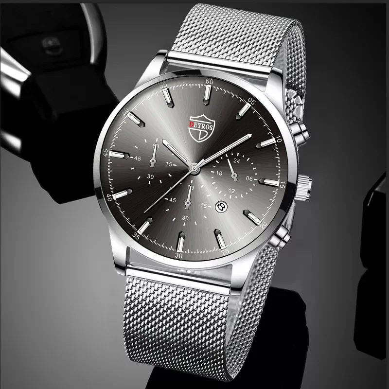 

Fashion Mens Watches Luxury Stainless Steel Mesh Belt Quartz Wristwatch Luminous Clock Men Business Leather Watch montre homme