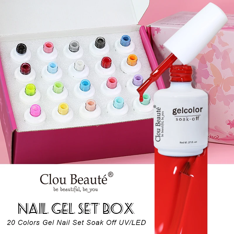 Clou Beaute 20Pcs Delicate Nail Polish Gift Box Semi Permanent Soak Off UV Vernis Led Nails Art Salon Gel Varnish Hybrid Gel Kit