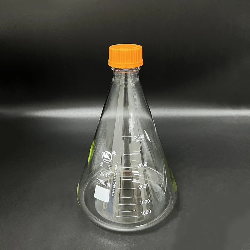 

SHUNIU Thread river mouth triangle reagent bottle,With yellow screw cover,Borosilicate glass 3.3,Capacity 3000mL,yellow cap