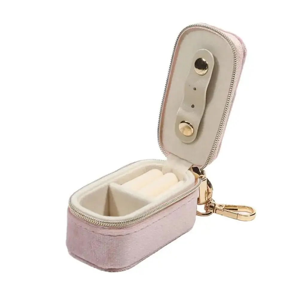 Sturdy Flocking Construction Jewelry Case Ample Storage Space Portable Storage Jewelry Box Mini Travel Zipper Velvet