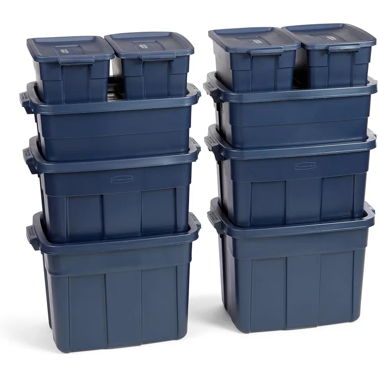 Roughnecks Variety Pack Storage Totes, duráveis recipientes empilháveis, ótimo para armazenamento na garagem, caixas móveis e mais