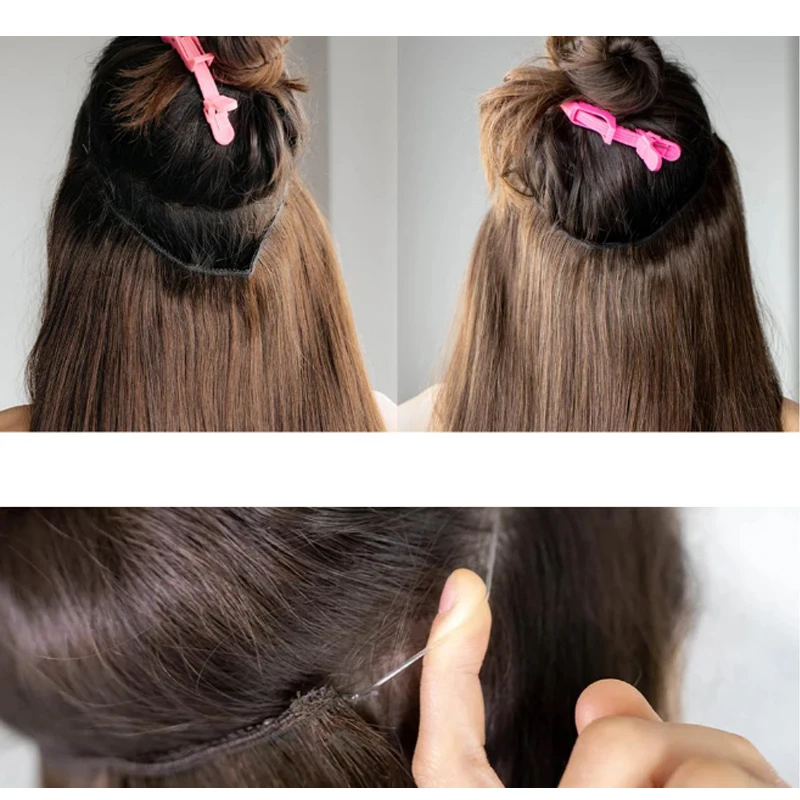 Fio invisível de cabelo natural de 24 polegadas em extensões de cabelo sintético sem clipe com linha secreta fácil de fixar cabelo halo