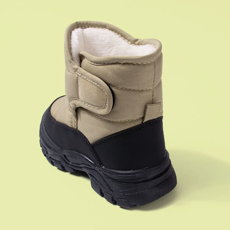 Botas de nieve de invierno para niños con felpa, botas deportivas de algodón de Color sólido a la moda para niños y niñas, botas altas impermeables cálidas para niños