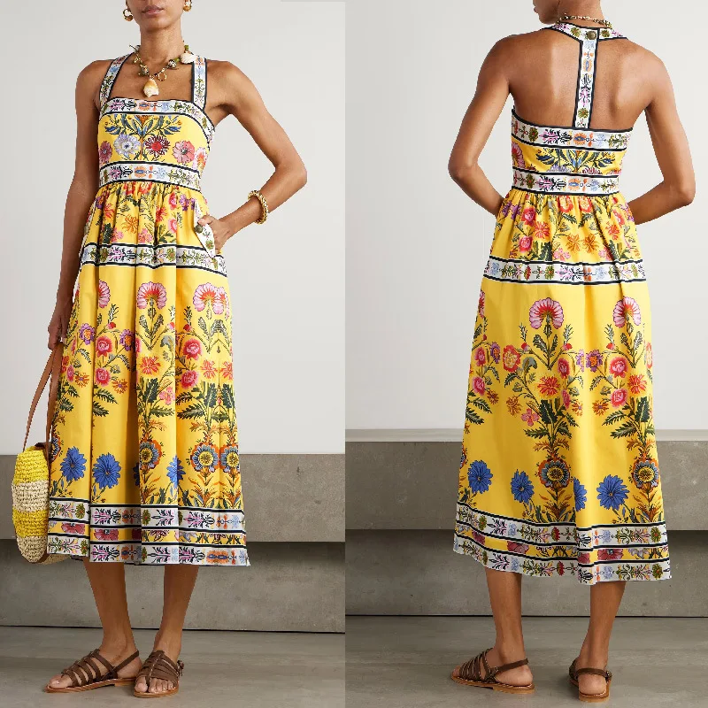 

2026 New Summer Sexy Strap Pocket Positioning Printed Dress For Women Evening Dresses Luxury Maxi Party