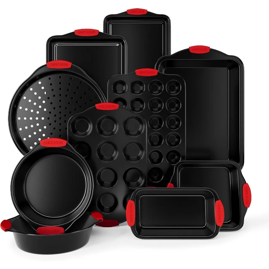

Country Kitchen Nonstick Stackable Bakeware Set Heavy Duty Durable Easy Release Baking Set Red 10 Pcs