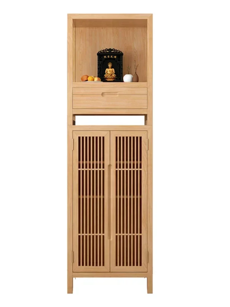 A  Chinese Zen Solid Wood Buddha Niche Clothes Closet Double Door Living Room Worship Table Home Wall Mount Cabinet
