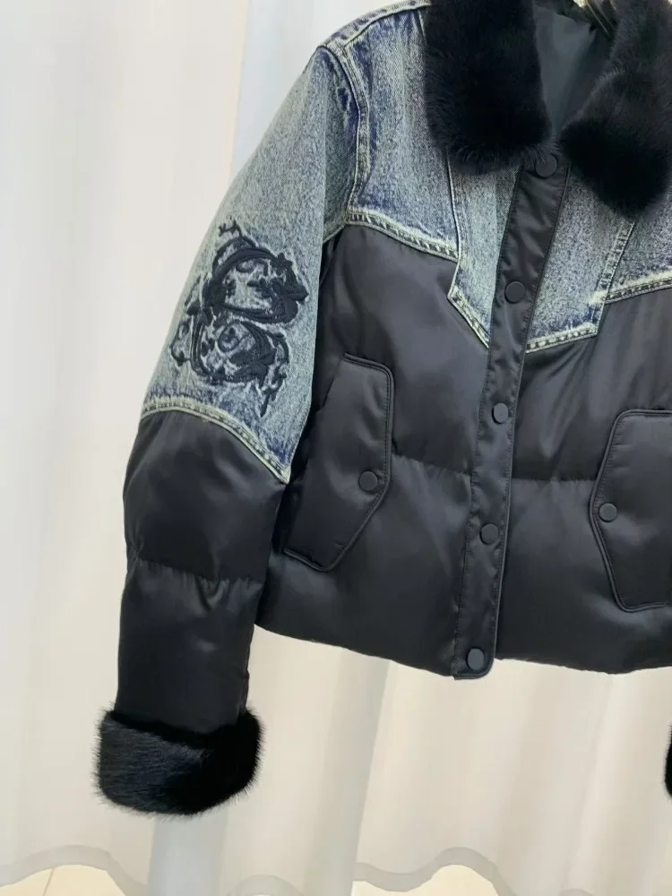 Women Goose Down Inner Lid Coat New Winter Top Clothes Female Thickenwd Warm Real Mink Fur Collar Fluffy Puffer Jacket