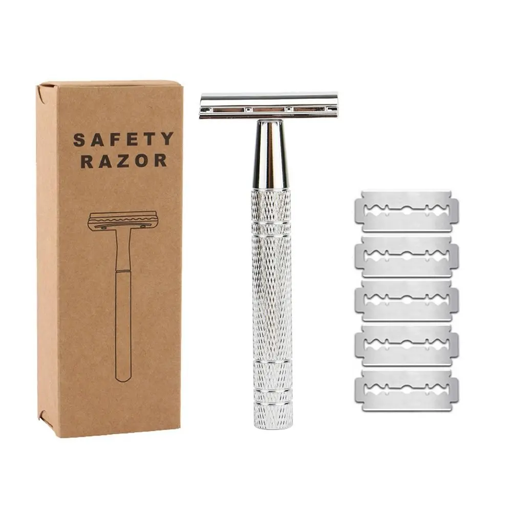 

Stainless Steel Classic Mild Male 5 Shaving Blades Handle Manual Shaver Safety Razor Classic Men Shaving Double Edge Razor