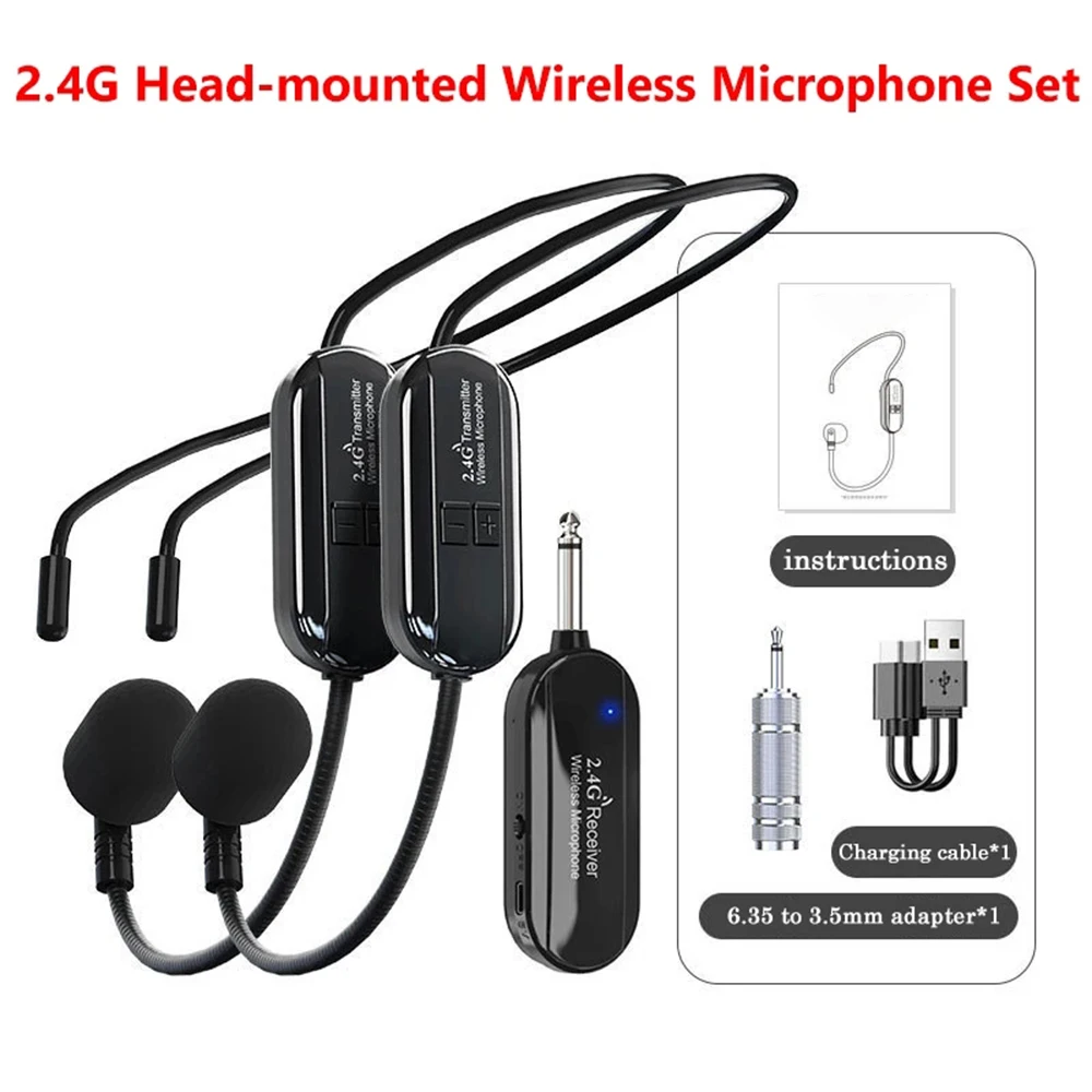 2.4G Wireless Microphones Dual Wireless Mic 2 Wireless Mics & 1 Receiver for Amplifier Voice Speaker Teaching Tours Guide