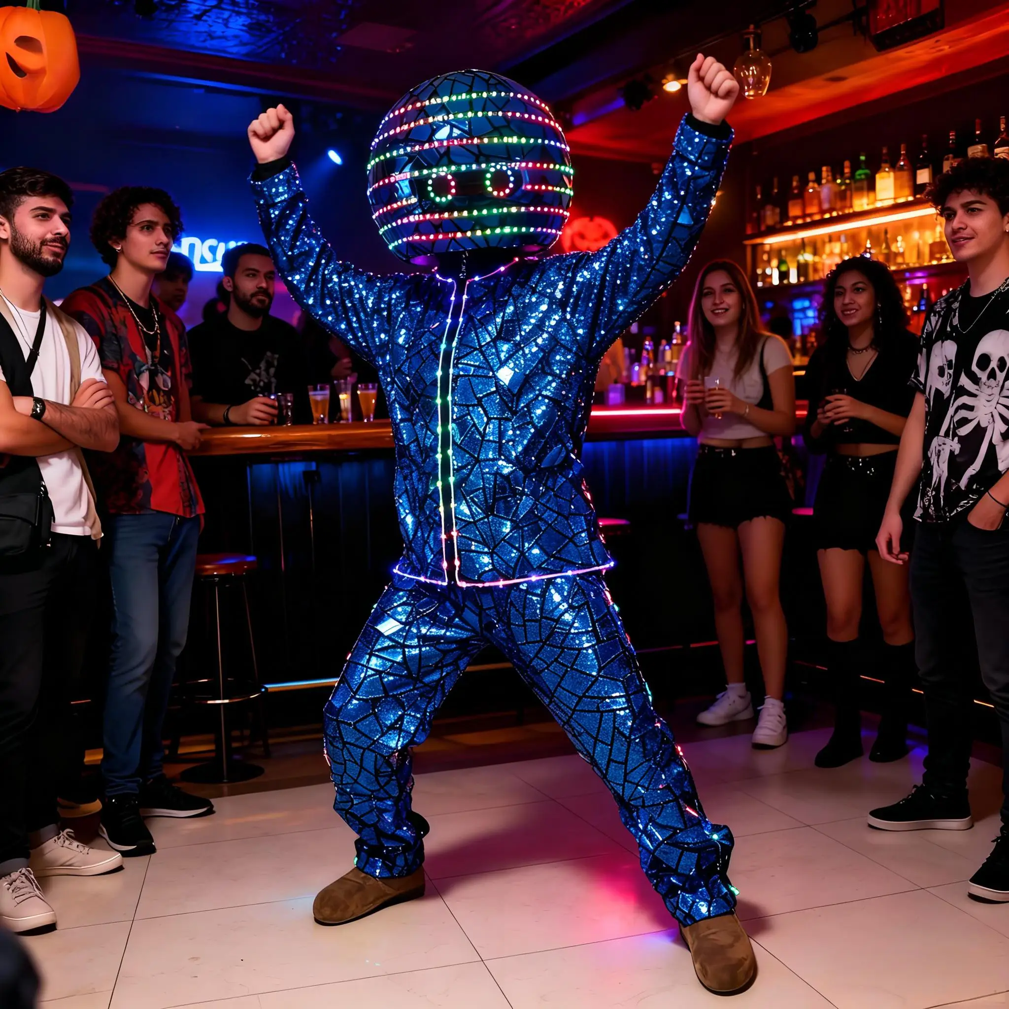 

Men's LED Helmet & Jacket Set Light Up Rave Wear Cyberpunk Costume Glowing Disco Suit for Halloween Party Nightclub Performance