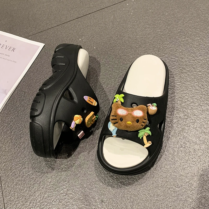 Korean Style Balanced Shock Absorption Comfort Portability Thick Soled Fashionable Fallow Slipper Flip-flops Fashion Shoes Girl