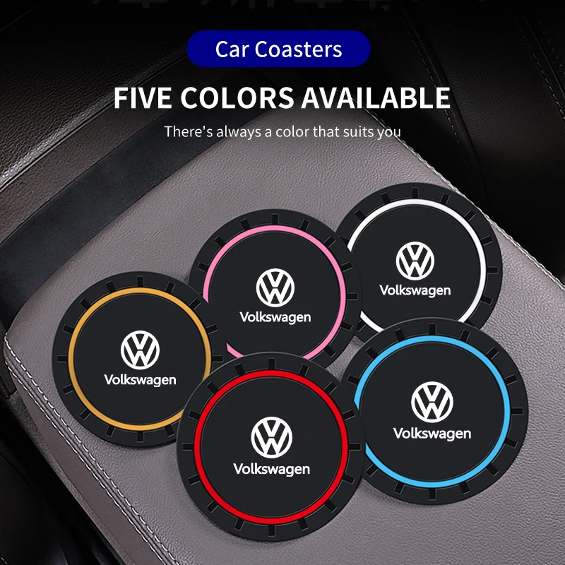 2Pcs Car Silicone Coaster Anti-Slip Water Cup Drink Mat For VW GTI Polo Golf Passat Scirocco Tiguan Jetta T-ROC Touareg Touran C